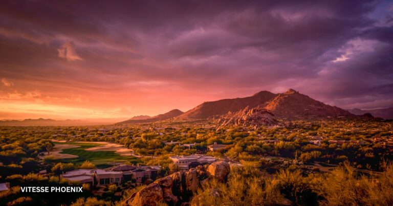 Golden hour view over a quiet, lesser-known Phoenix desert landscape with warm light on distant hills, perfect for a private car tour.